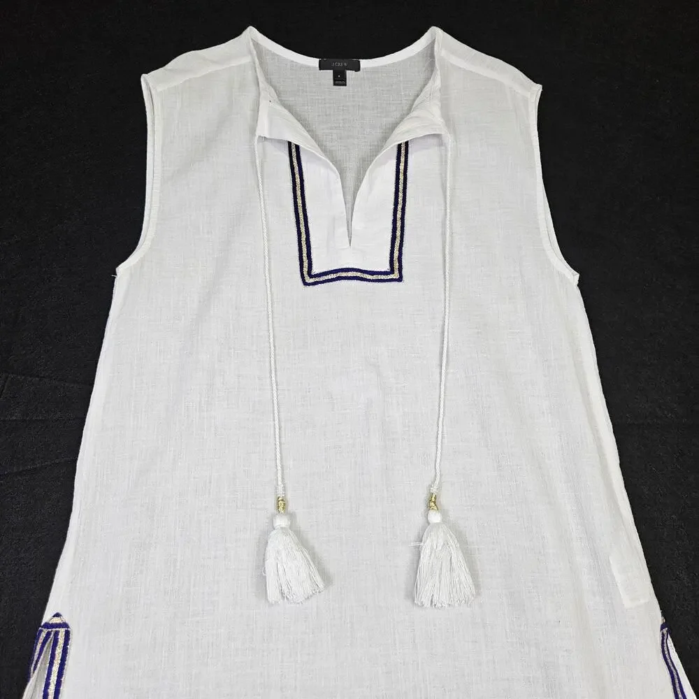 J.Crew Womens S Coverup White Sleeveless Tassel Beach Tunic C4368 Resort Cotton